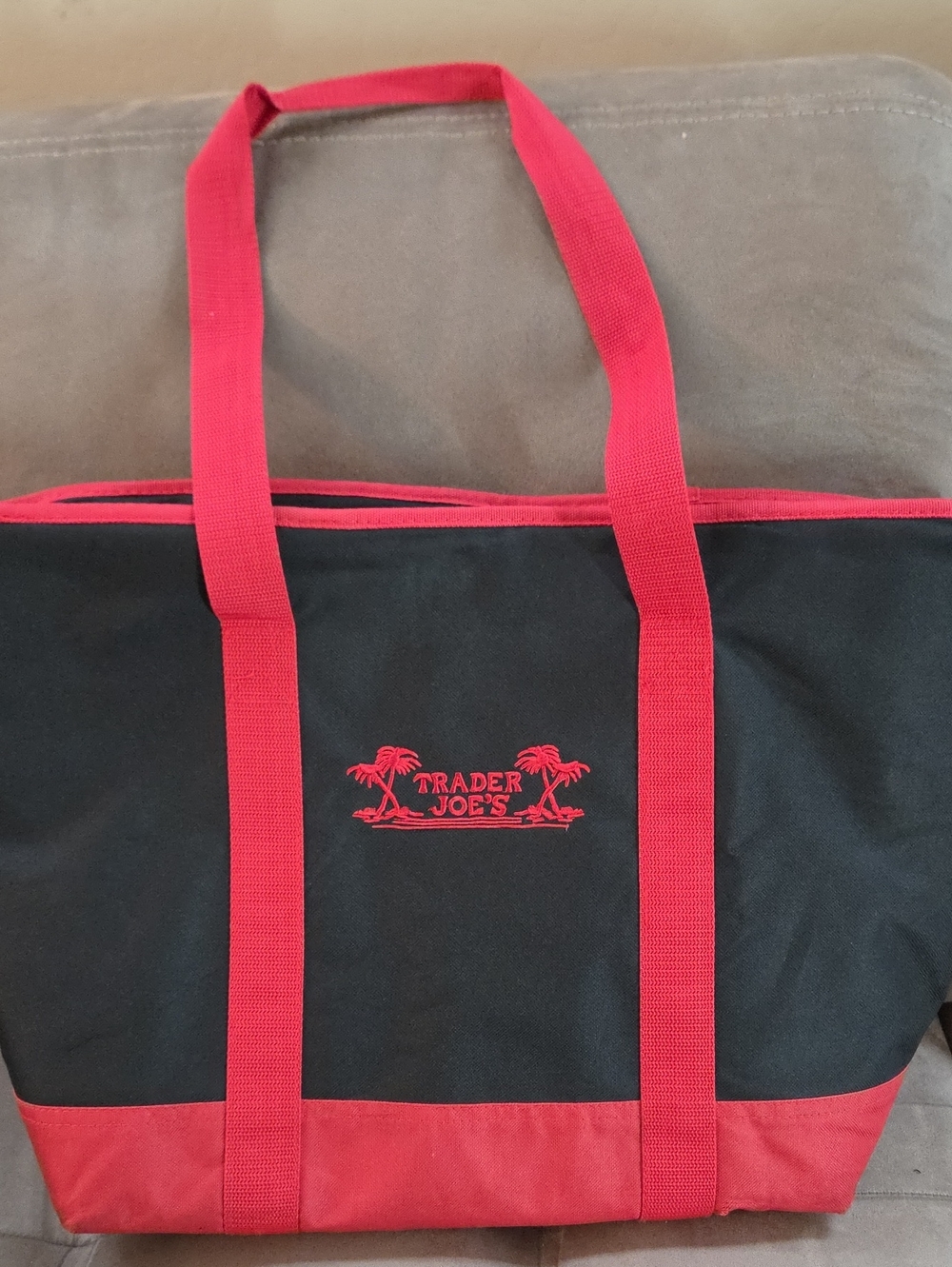 Trader Joe's Black and Red Canvas Tote Bag Insulated